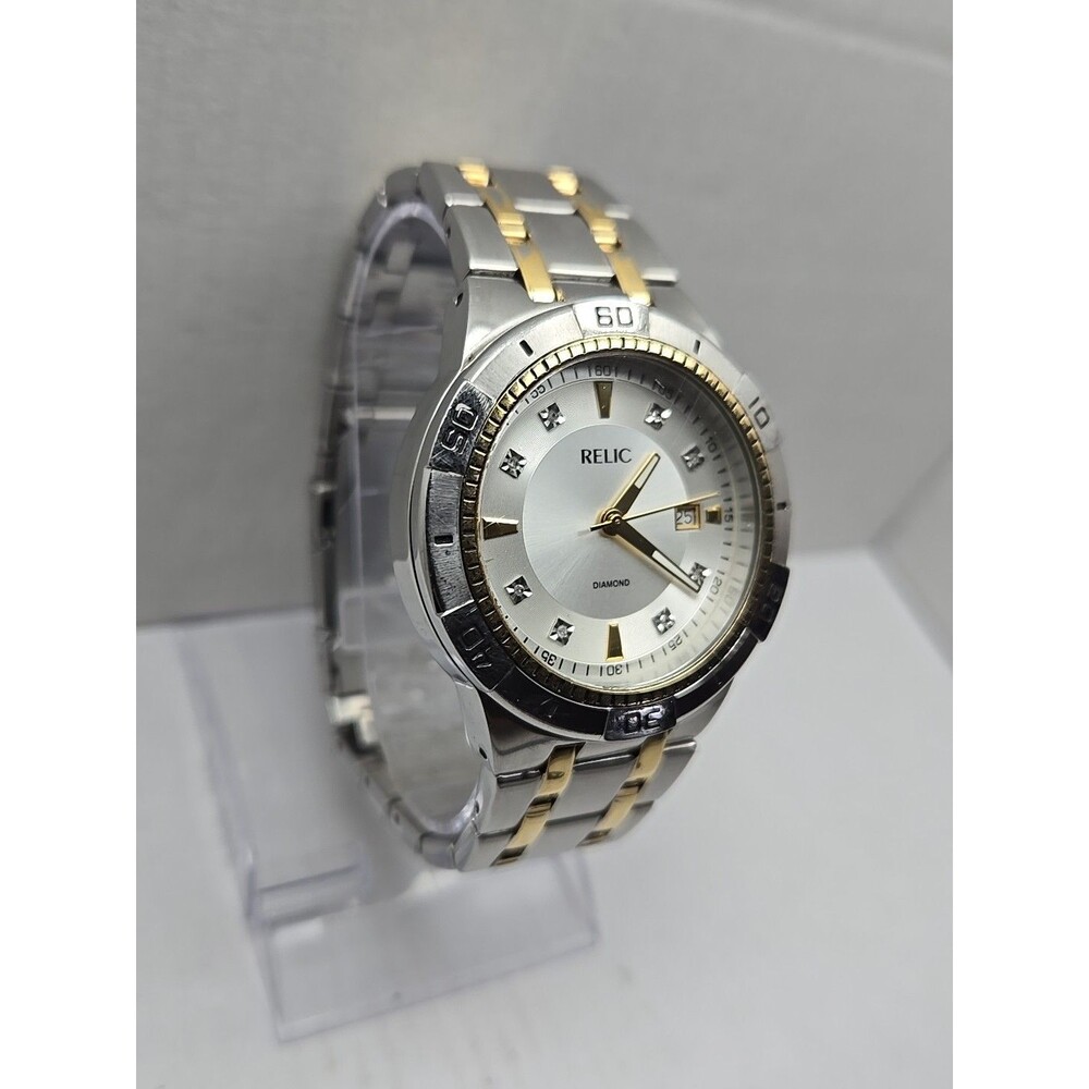 Relic By Fossil Gold Silver Two Tone Diamond Date… - image 3